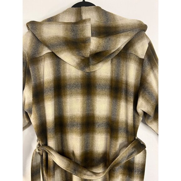 Vintage EATON Rontex International  Plaid Wool Blend Wrap Coat Hood  Belt  Size - Picture 7 of 16